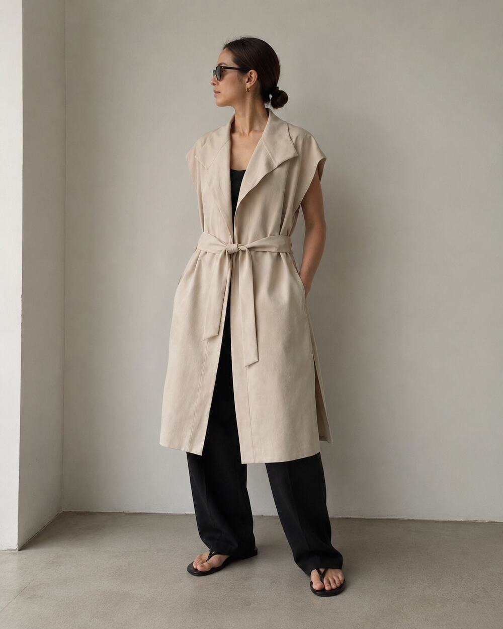 Adolfo Dominguez Belted Duster Vest Jacket Scandinavian Minimalist Trench-M